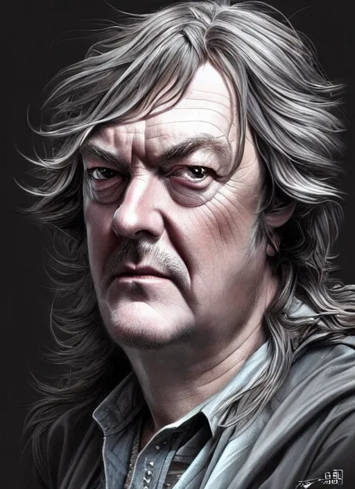 Prompt: portrait of james may, d & d, muscular, long grey hair, fantasy, intricate, elegant, highly detailed, digital painting, artstation, concept art, smooth, sharp focus, illustration, art by artgerm and greg rutkowski and alphonse mucha