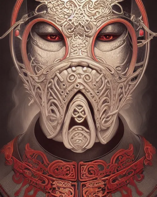 Image similar to portrait of slipknot band, bian lian, traditional chinese art, intricate, elegant, highly detailed, symmetry, digital painting, artstation, concept art, smooth, sharp focus, illustration, art by artgerm and greg rutkowski and alphonse mucha, 8 k