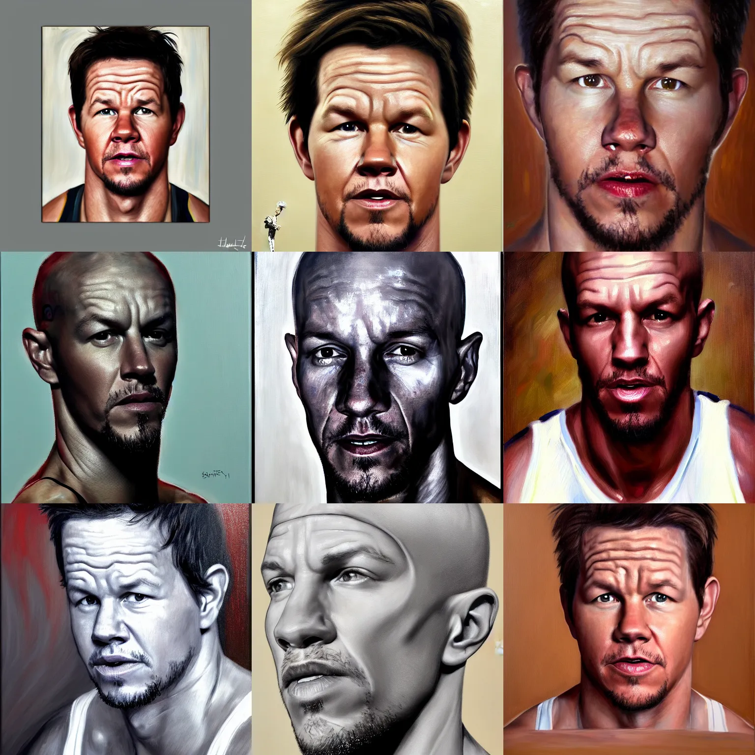 Image similar to portrait of mark wahlberg in makeup as kevin garnett, oil on canvas by william sidney mont, trending on art station