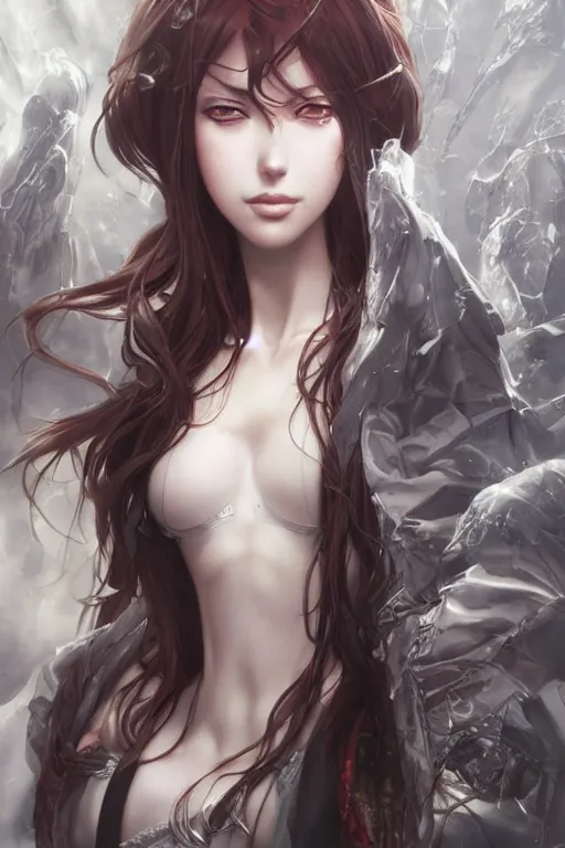 Image similar to highly detailed portrait of makise kurisu from steins gate fantasy art by artgerm, tom bagshaw, charlie bowater, detailed and intricate environment, trending on artstation