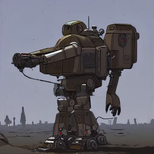 Image similar to mechanized armored walker, futuristic in the style of simon stalenhag and ian mcque