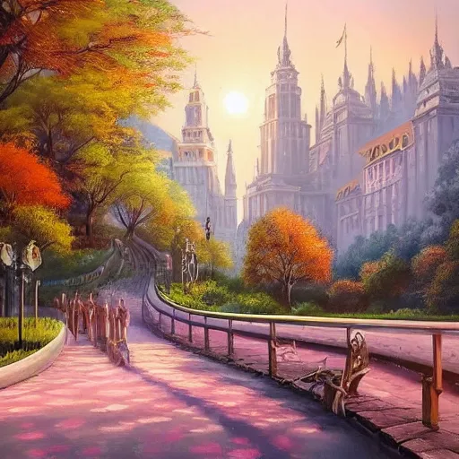 Image similar to Beautiful city of the future in harmony with nature. Nice colour scheme, soft warm colour. Beautiful detailed painting by Lurid. (2022)