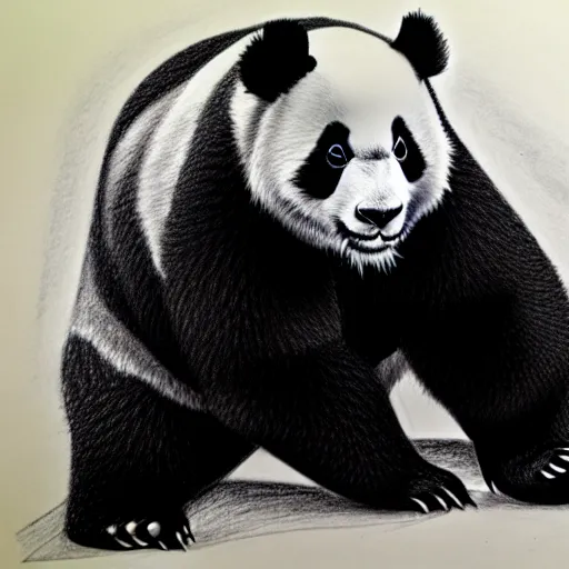 Prompt: muscular buff panda, highly detailed, pencil sketch