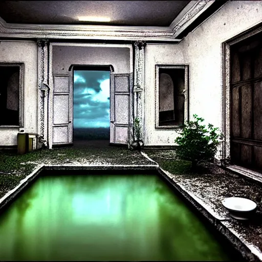 Image similar to hyperrealism photography computer simulation visualisation of parallel dark universe detailed old bath in the detailed ukrainian village garden in dramatic scene from art house futuristic movie by taras shevchenko and alejandro jodorowsky and andrei tarkovsky