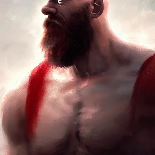 Image similar to kratos closeup portrait, dramatic light, lake background, 2 0 0 mm focal length, painted by stanley lau, painted by greg rutkowski, painted by stanley artgerm, digital art, trending on artstation