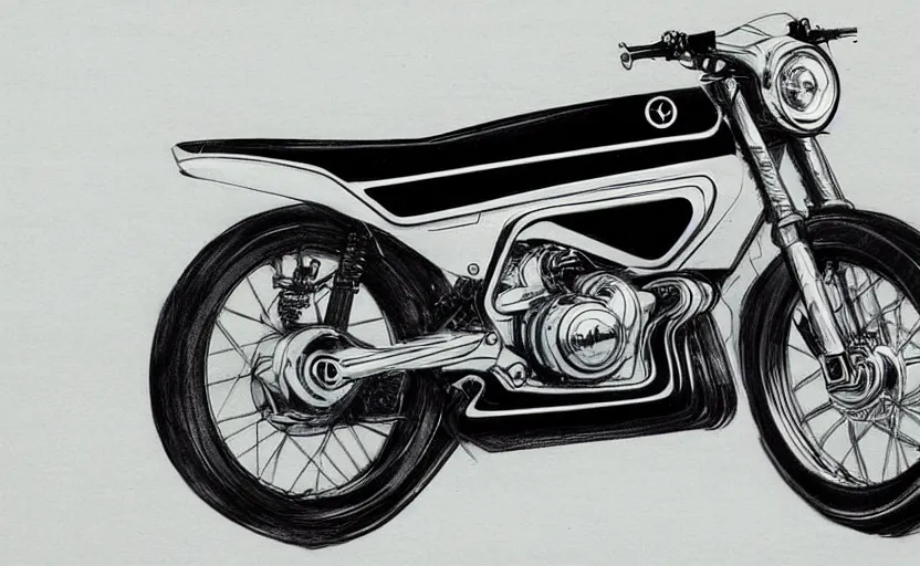 Prompt: 1 9 7 0 s yamaha sport motorcycle concept, sketch, art,