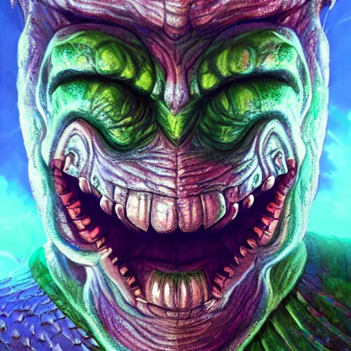 Image similar to bright, colorful, realistic, detailed from Elder Scrolls: shivering isles concept portrait eyeless green monster vermai backlighting, kodachrome, high contrast, highly detailed, sharp focus, digital painting, concept art, illustration, trending on artstation, comic book by Alex Ross and Adam Adamowicz cover art