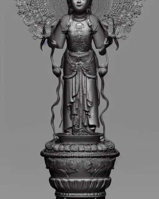 Prompt: Guanyin Of The Southern Seas, digital sculpture by Keita Okada, octane render, zbrush, intricate detail, realistic, 8K, trending on artstation, cgsociety