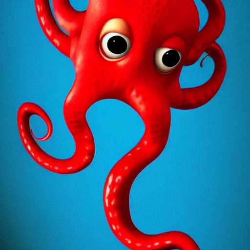 Image similar to portrait of red octopus, sly, cunning, blue background, pixar style animation 3d extremely gloomy lighting, atmospheric, cinematic, detailed illustration unreal Engine, 8K