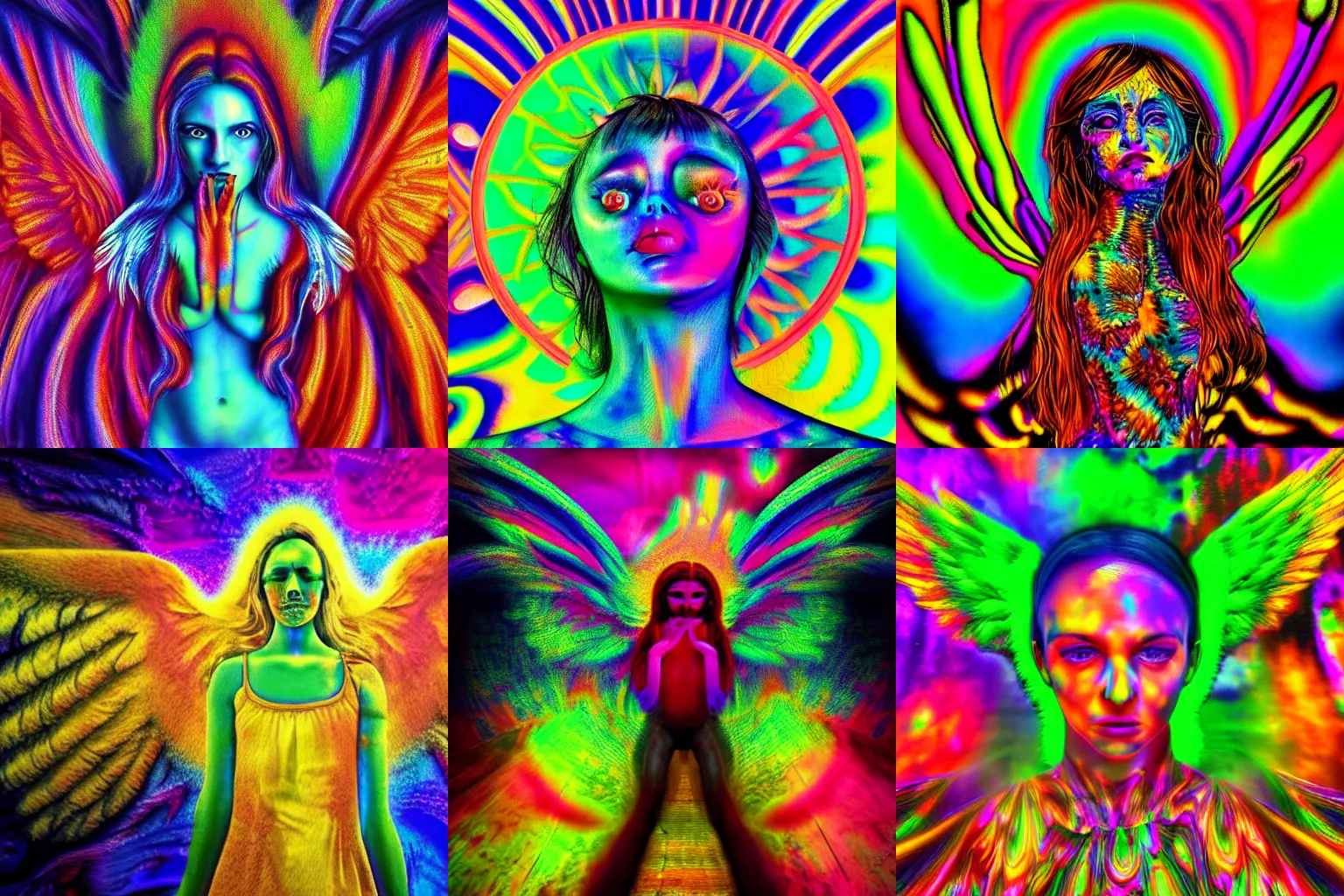 Prompt: acid hallucination, trippy, colors, vibrant, hd, 8k, realistic, angel,