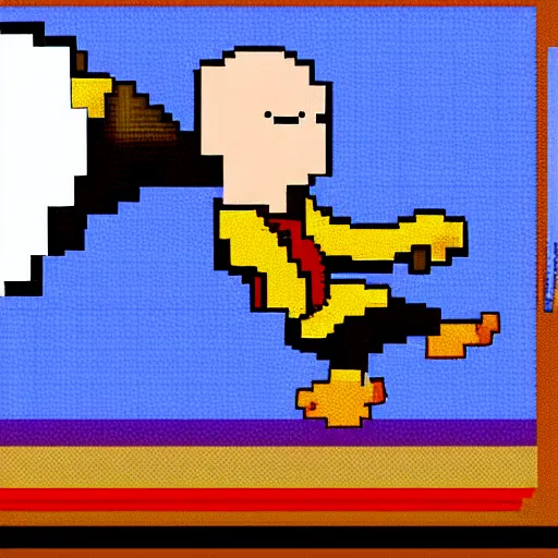 Prompt: pixel art of saitama in an action pose