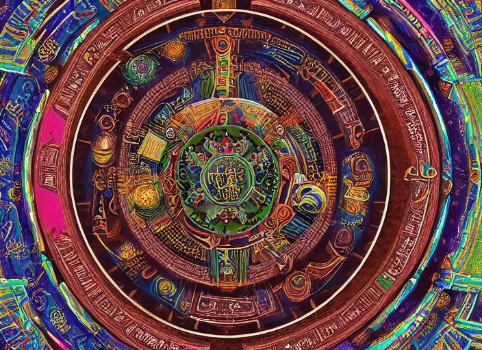 Image similar to hyperrealism, detailed textures, photorealistic 3 d render, a coloured beautiful mystical tibetan kalachakra mandala with sanskrit writing, ultra realistic, ultra high pixel detail, cinematic, intricate, cinematic light, concept art, illustration, art station, unreal engine 8 k