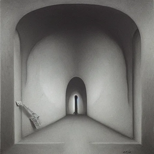 Image similar to holy mountain. unsettling. semi - organic. tunnel, doorways. zdzisław beksinski