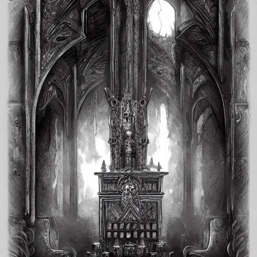 Image similar to reliquary, trench crusade, dark souls, b & w, concept art