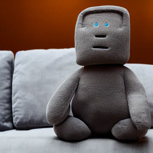 Image similar to moai plushy toy on a couch, ambient light