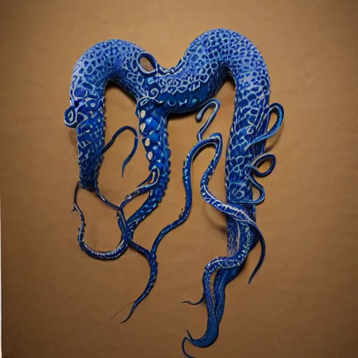 Image similar to cardboard cutout of tentacles, cut out of corrugated cardboard, realistic, cardboard cutout, flat, hyperrealistic photography