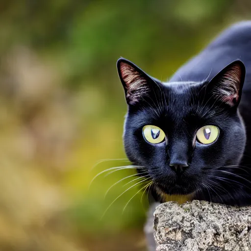 Prompt: black cat with red eyes, canon eos r 3, f / 1. 4, iso 2 0 0, 1 / 1 6 0 s, 8 k, raw, unedited, symmetrical balance, in - frame