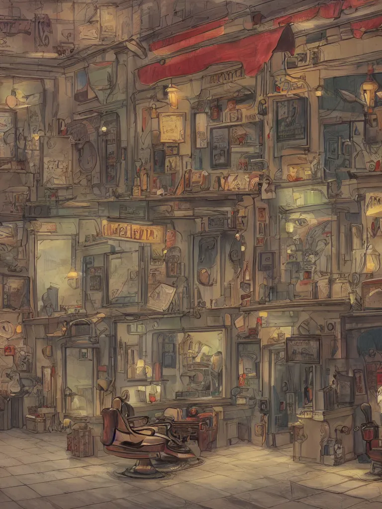 Image similar to barber shop by disney concept artists, blunt borders, rule of thirds