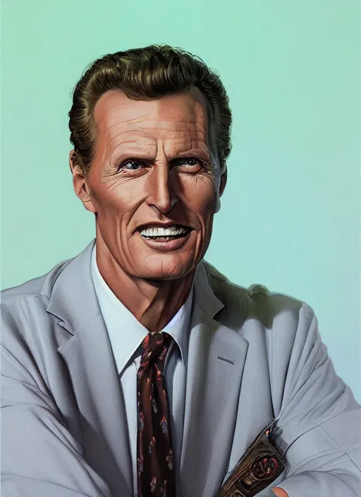 Prompt: portrait of Robert Stack from Unsolved Mysteries, highly detailed, centered, solid color background, digital painting, artstation, concept art, smooth, sharp focus, illustration, Jason Edmiston, donato giancola, Joseph Christian Leyendecker, Les Edwards, Ed Repka, WLOP, Artgerm