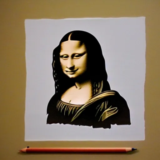 Image similar to a cryon drawing made by a child depicting simplified mona lisa,