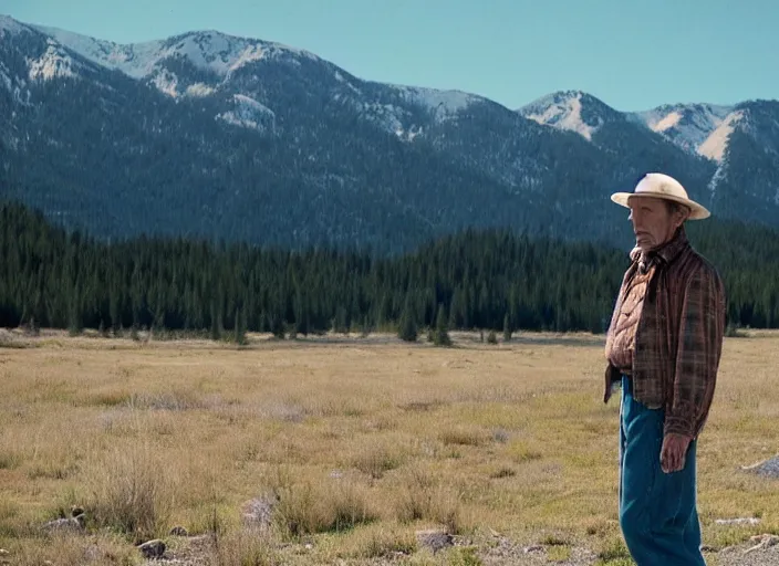 Prompt: First image from Kelly Reichardt's new film Blackadar, starring Mark Rylance as a thrill-seeking alcoholic retiree in a mountain town in 1970s Idaho. Cinematography by Dan Laustsen, shot on Kodak Vision 200T. 8k print.