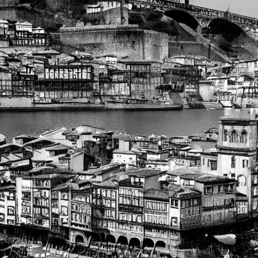 Prompt: porto in portugal photographed by ansel adams