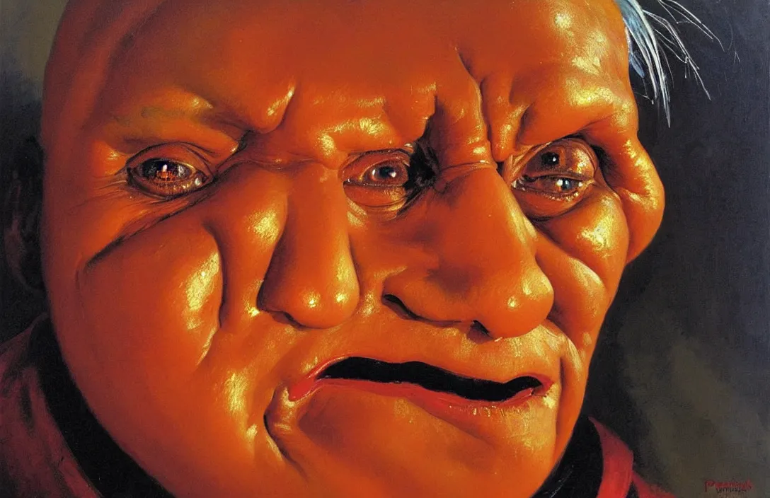 Prompt: portrait of an oompa loompa!!!!!!!!!!!!!!!!!!!!!!!!!!!, detailed face, detailed painting, epic lighting, by ilya repin, phil hale and kent williams