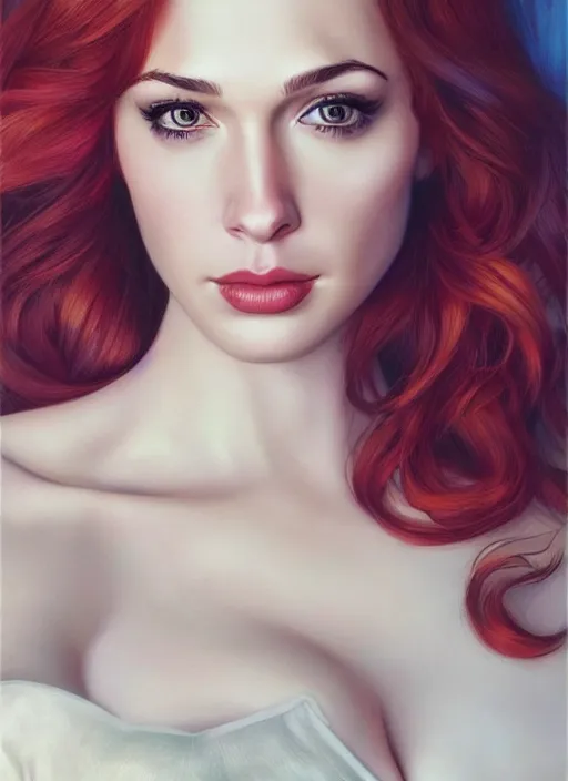 Image similar to photo of a gorgeous christina hendricks / gal gadot hybrid in the style of stefan kostic, realistic, professionally, professionally color graded, half body shot, sharp focus, k high definition, insanely detailed, intricate, elegant, art by stanley lau and artgerm