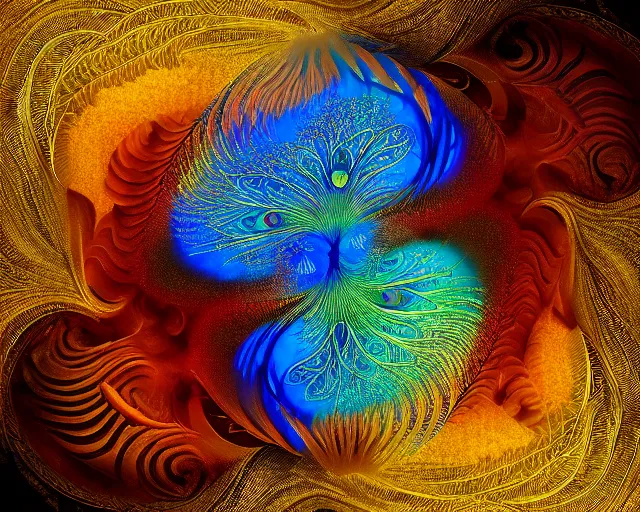 Prompt: dragon ( ( ( ( peacock ) ) ) ). intricate, centered, amazing composition by amano yoshitaka, by rembrandt 1 6 6 7, illustrious makinami, digital art, digital painting, artstation trending, unreal engine, beautiful light and shadows, matte, fractal flame, transparent jellyfish, transparent feathers, bio luminescent, ice, water