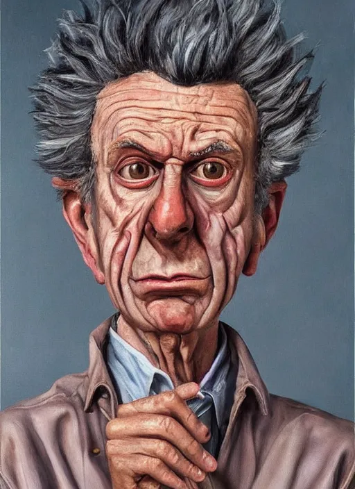 Image similar to Real life Rick Sanchez, painted by Lucian Freud, highly detailed, 8k