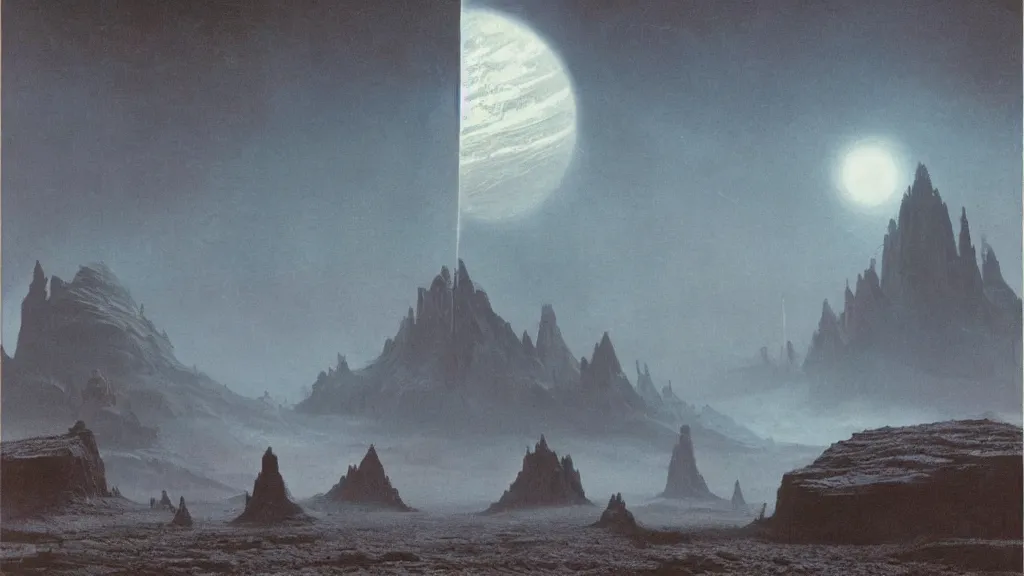 Image similar to otherworldly atmosphere of an evolving alien planet by arthur haas and bruce pennington and john schoenherr, cinematic matte painting