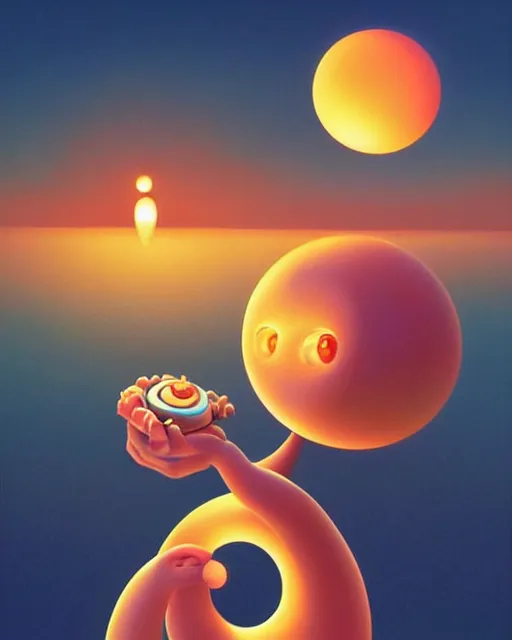 Prompt: boing boing on the ringy dingy, a surrealist painting by naoto hattori, sunset, by morphius, beeple, symmetry, by makoto shinkai and lois van baarle, trending on deviantart, pop surrealism, groovy, whimsical