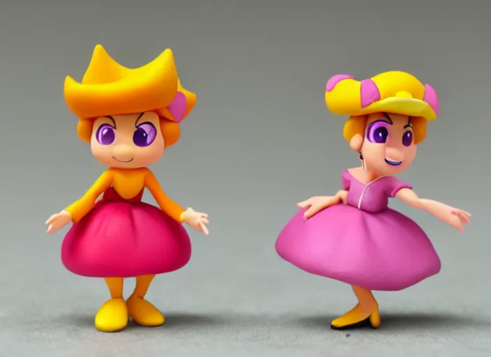 Prompt: claymation figure of princess peach