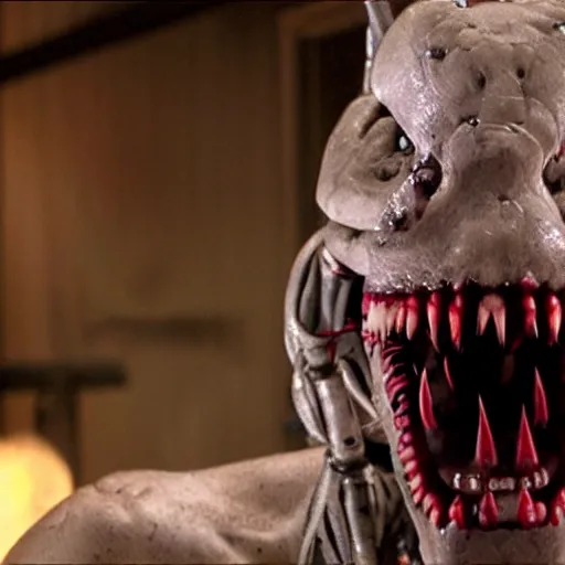 Image similar to cybernetic bio-mutant female human-beast, sharp teeth, movie still hd