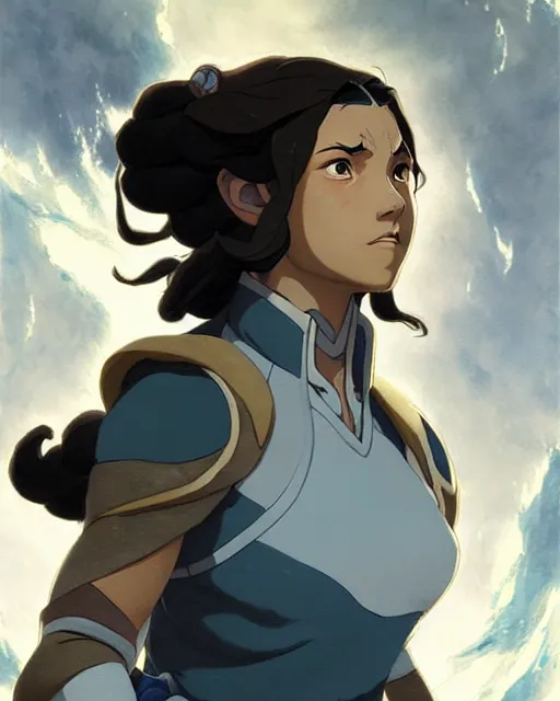 Image similar to avatar korra from the legend of korra, character portrait, portrait, close up, concept art, intricate details, highly detailed by greg rutkowski, michael whelan and gustave dore