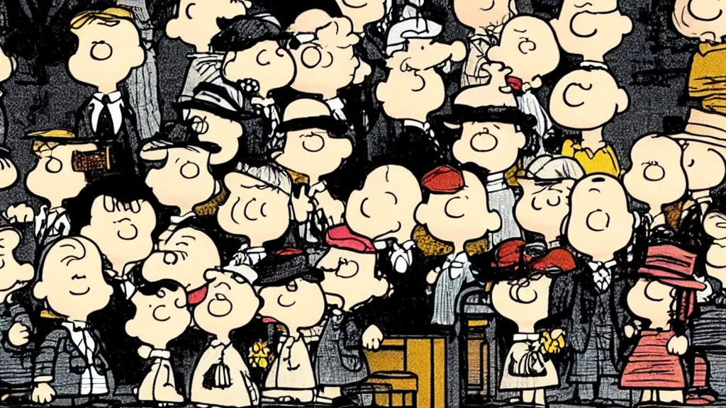 Image similar to the peanuts dressed like the peaky blinders