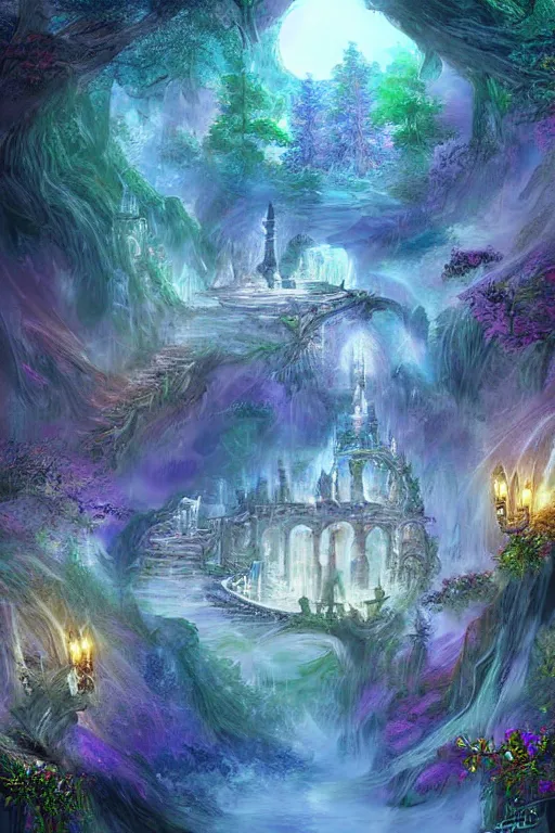 Prompt: a beautiful fantasy sanctuary, digital art