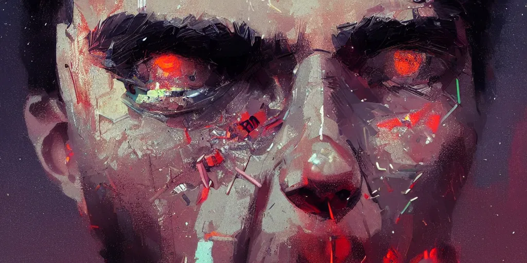 Image similar to extreme closeup on the beautiful eyes of a neon guard boy with short dark hair in front of a crowd with piles of garbage by Ismail inceoglu dragan bibin hans thoma, Perfect face, fine details, realistic shaded, fine-face, pretty face