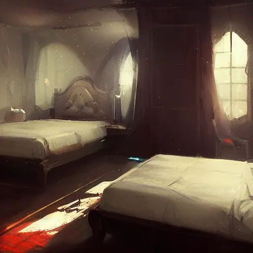 Prompt: bed used for gaming, high quality reflections, Greg Rutkowski