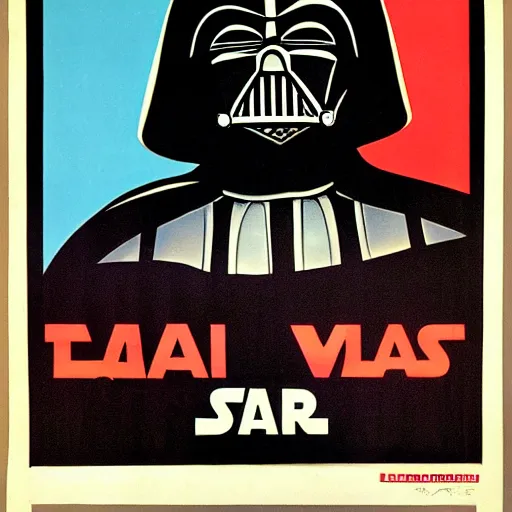 Image similar to a 1 9 3 0 s soviet propaganda poster of darth vader