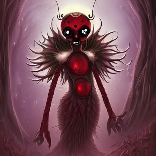 Image similar to ladybug as a monster, fantasy art style, scary atmosphere, nightmare - like dream