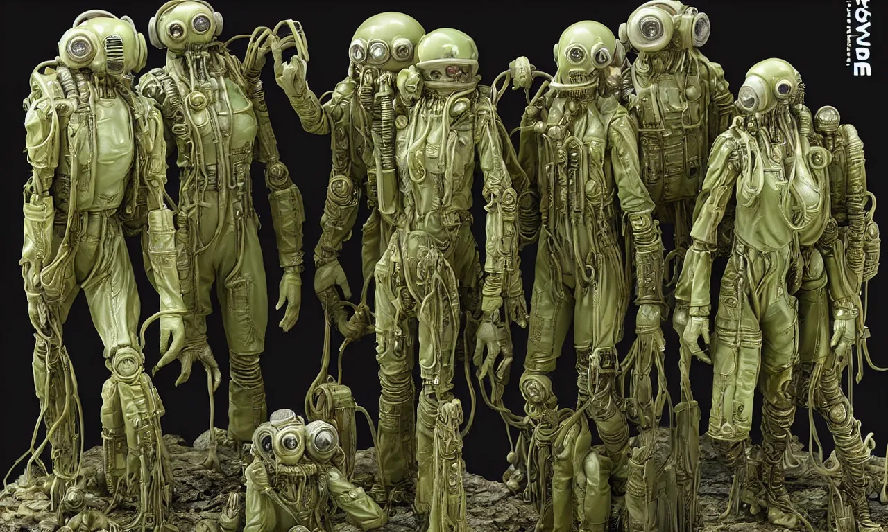 Prompt: strong translucent wax aliens dieselpunk diorama cast in reflective epoxy resin box, high detail, small features, from new movie by digital domain and weta digital, strong ambient occlusion