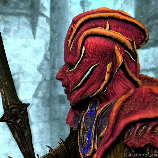 Prompt: Bright, colorful, realistic dark gritty individual elder scrolls morrowind Dagoth Ur, known as Voryn Dagoth in life, and whom Vivec would later come to call The Sharmat, was a powerful Chimer lord and Lord High Councillor to House Dagoth full body backlighting, kodachrome, high contrast, highly detailed, sharp focus, digital painting, concept art, illustration, trending on artstation, comic book by Alex Ross cover art