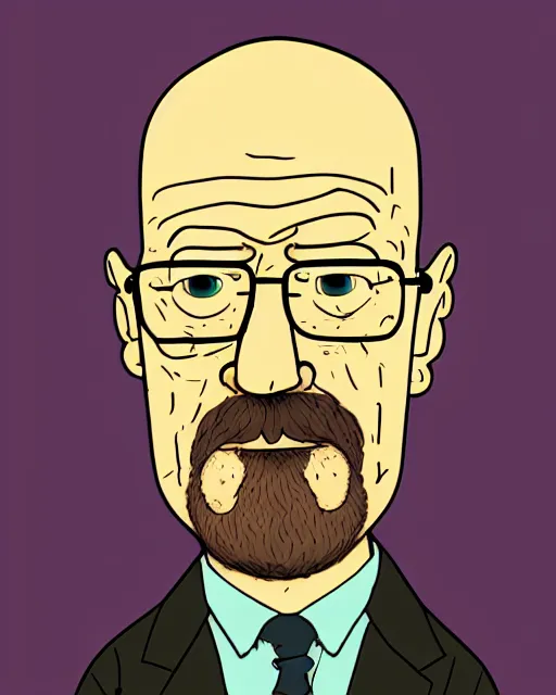 Image similar to portrait of walter white in the style of justin roiland. heisenberg from breaking bad. cinematic lighting. style of rick & morty. photographic, photography. by justin roiland