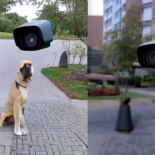 Prompt: security camera captures a giant dog