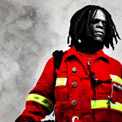 Image similar to chief keef as a firefighter digital art very detailed 4 k detailed super realistic