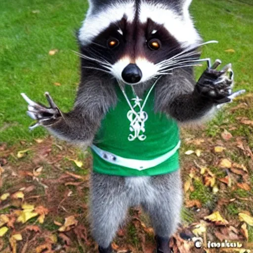 Image similar to a racoon dressed up as link, realistic.