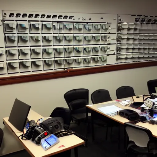 Prompt: ham radio crash course room full of radios