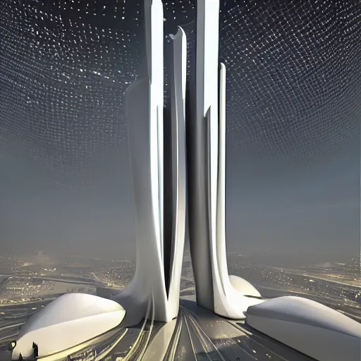 Image similar to futuristic makkah by zaha hadid drawn by Ernst Haekl in the style of beeple