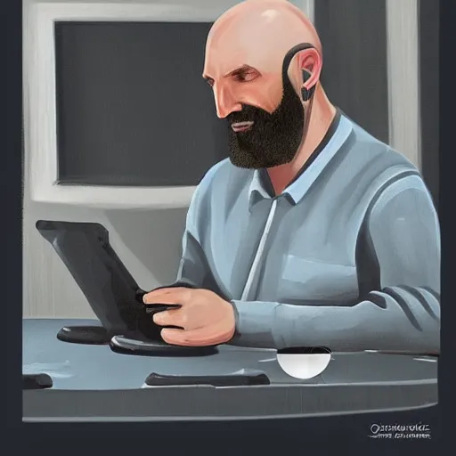 Prompt: bald man playing 8 ball pool, digital art